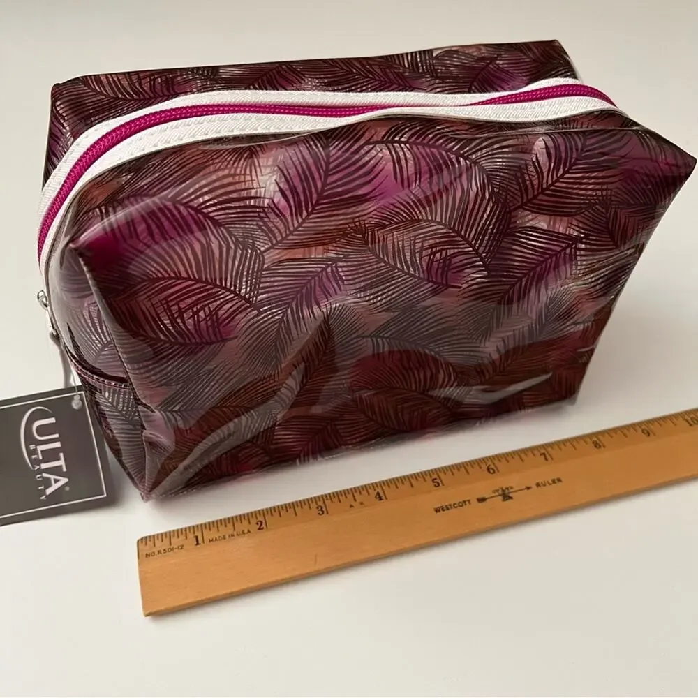 Ulta clear purple leaf print zippered makeup bag